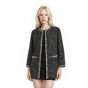 Talbots‎ Long Sweater Jacket Blazer Women's Size Medium Black White Metallic